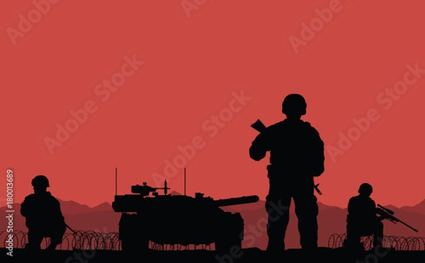 Fototapeta Soldiers on the performance of the combat mission.