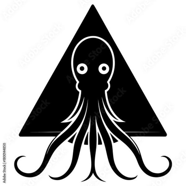 Fototapeta Stylized black octopus silhouette inside a triangle