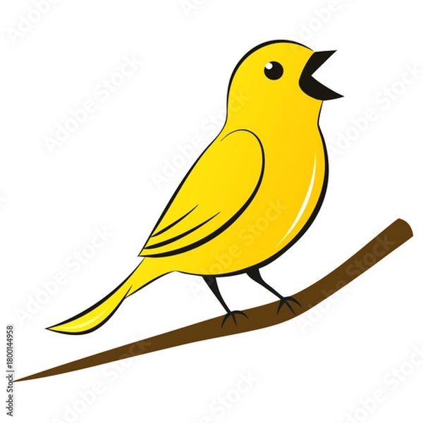 Fototapeta Cartoon yellow bird singing on a branch