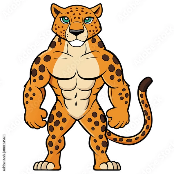 Fototapeta Cartoon muscular cheetah standing confidently