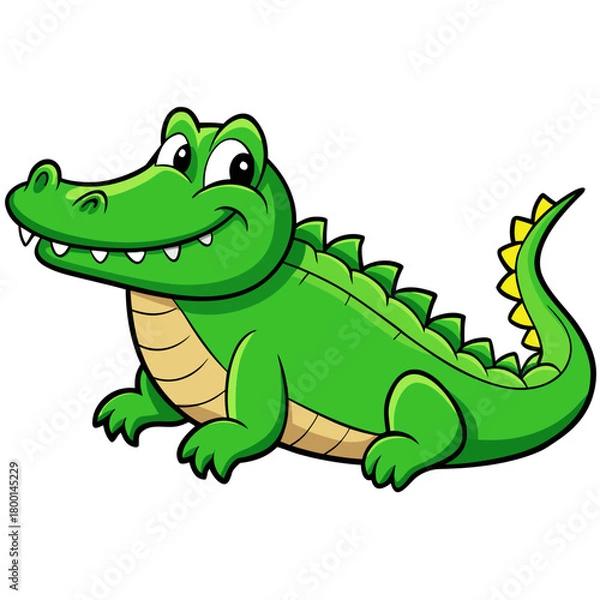 Fototapeta Cute cartoon alligator with a friendly smile and sharp teeth