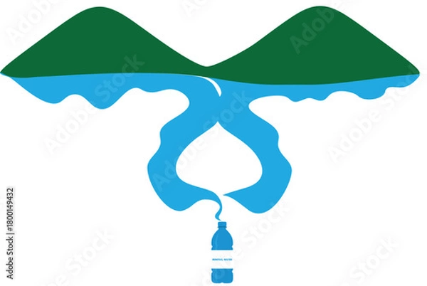 Fototapeta Pure Natural Water Source Flowing from Mountains into Bottle of mineral water. Concept for nature, ecology, clean water, and bottling.