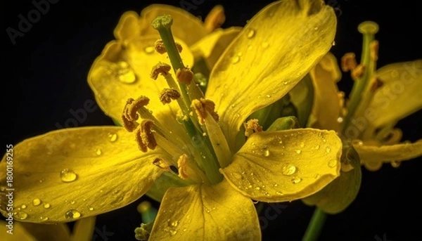 Obraz Yellow iris flower on a black background