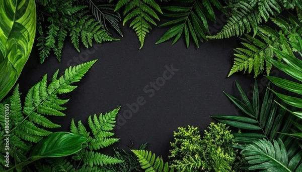 Obraz Frame of fir branches on black background