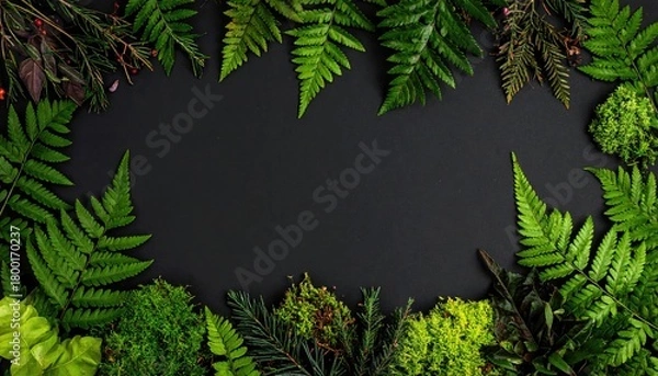 Obraz Frame of fir branches on black background