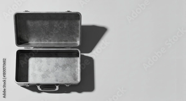 Fototapeta Empty first aid kit in monochrome design on gray background, storage for medical supplies, copy space