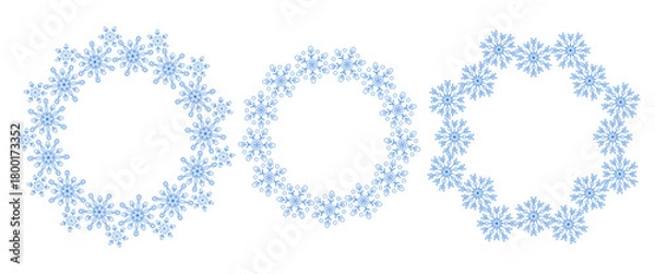 Fototapeta Vector round frames with snowflakes. Festive New Year and Christmas background. Hand-drawn illustration. Hexagonal geometric snowflakes. Illustration for design and decoration.