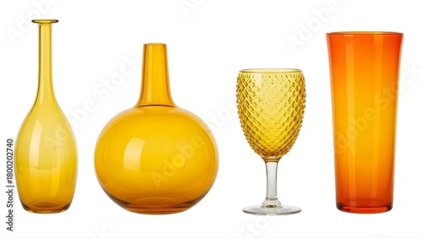 Obraz Amber glass vases decorative collection modern home decor flower vase centerpiece tabletop accent design style on transparent background