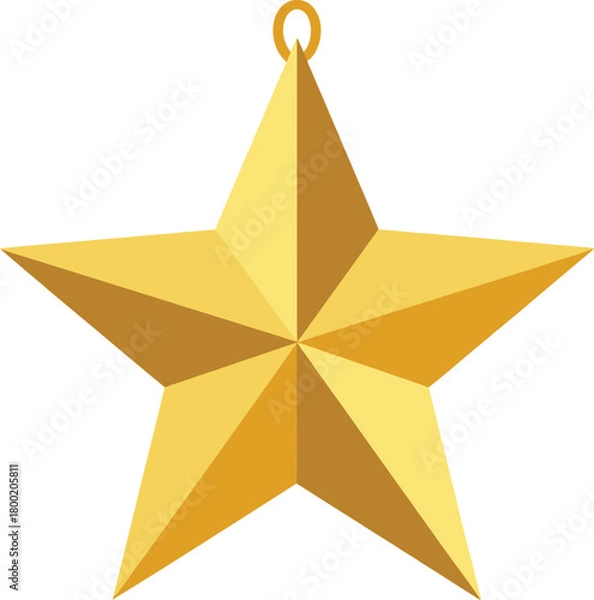 Fototapeta A shiny 3d gold star isolated on a white background is a festive Christmas award symbol, ideal for holiday decoration or vector design