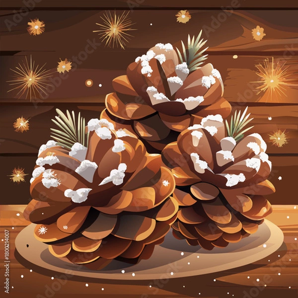 Obraz Close up of frosted pinecones decorated with tiny elements