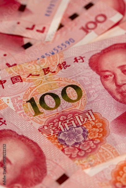 Fototapeta Chinese money with a face value of 100 yuan, a beautiful background of money used in China, obverse with portrait