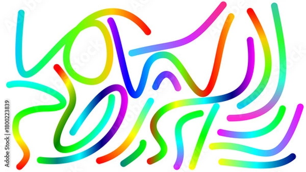Fototapeta Abstract digital drawing of vibrant rainbow-colored wavy lines on a white background.