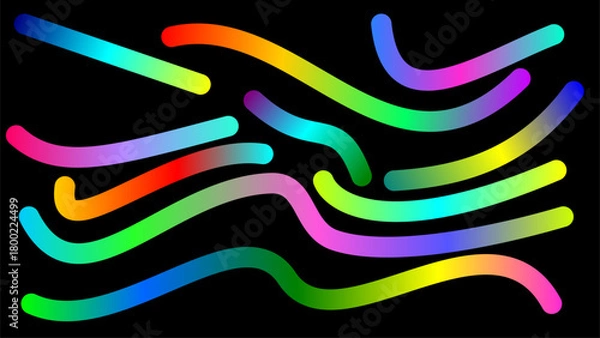 Fototapeta Abstract vibrant rainbow gradient lines and flowing curves on a solid black background.