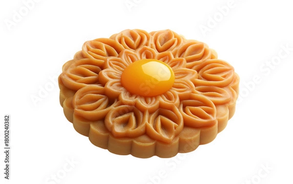 Fototapeta Traditional Chinese mooncake featuring intricate lotus patterns and delicate craftsmanship for festive celebrations isolated on transparent background PNG