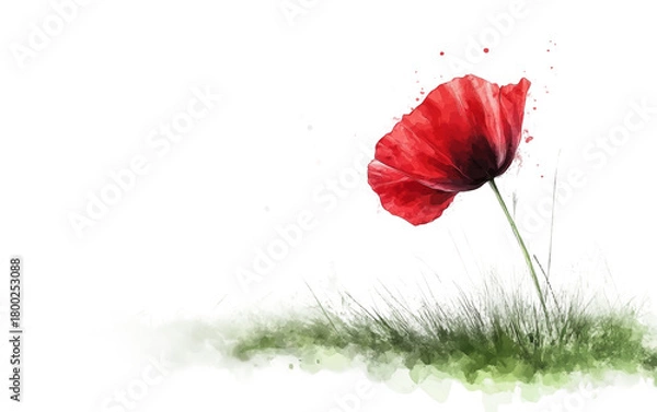 Fototapeta Artistic watercolor painting of a red poppy emphasizing delicate texture and vibrant natural color isolated on transparent background PNG