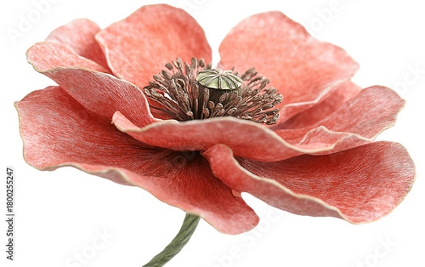 Fototapeta Close up of a red poppy showing lifelike petal details for memorial and commemorative purposes isolated on transparent background PNG