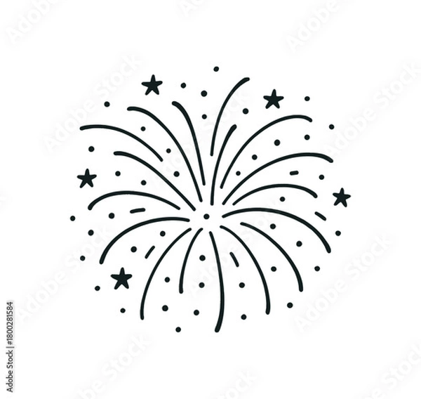 Fototapeta handdrawn cute doodle style fireworks burst vector line illustration