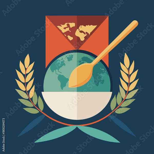 Obraz Global food security and sustainability emblem with earth and wheat stalks