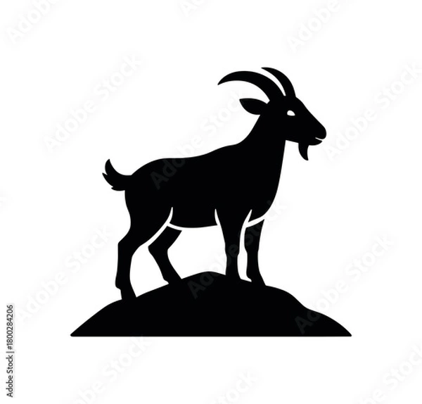 Obraz goat on hill flat black solid vector illustration isolated on white background