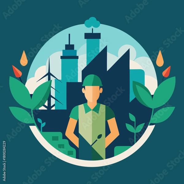 Obraz Worker cultivating green industry with renewable energy and sustainable practices