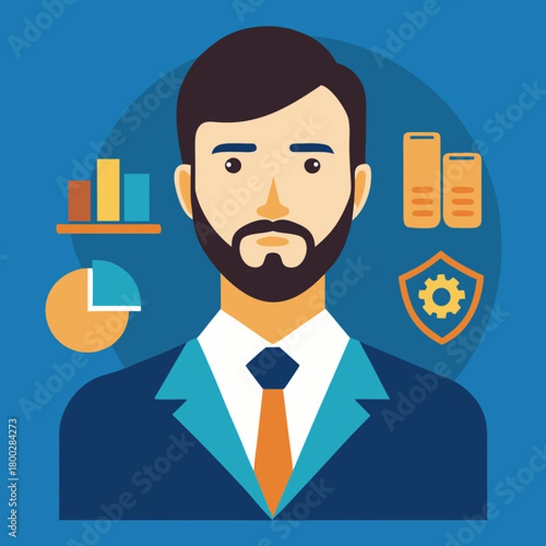 Obraz Business professional with data analytics and security icons representing success