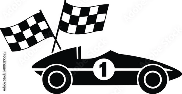 Fototapeta Race Car with Checkered Flags Icon