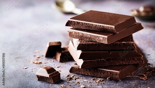 Fototapeta delicious dark chocolate bar stack close up