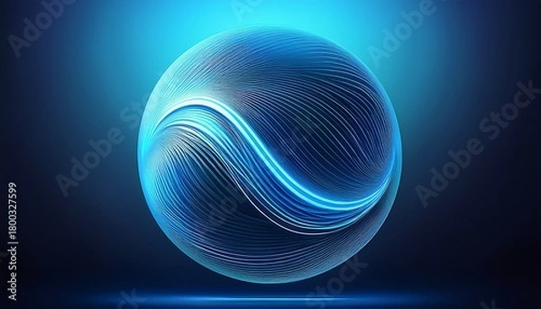 Fototapeta spherical abstract luminous blue orb with flowing lines on dark gradient background
