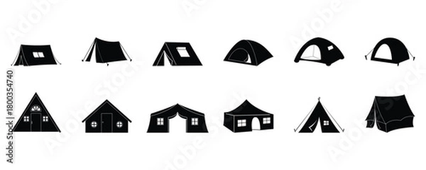 Obraz Camping tent silhouette  set