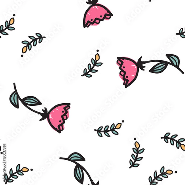 Obraz Hand drawn red flowers seamless vector pattern.