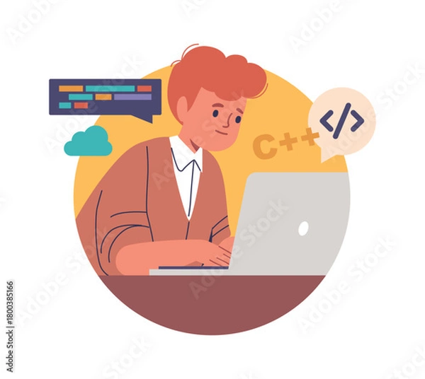 Obraz Boy student enjoying computer programming