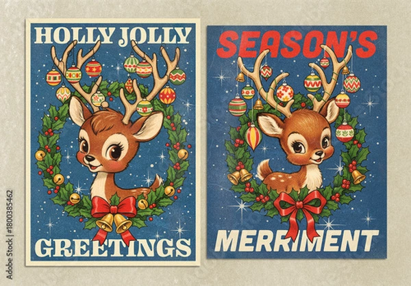 Obraz Vintage Reindeer Holiday Poster Layouts