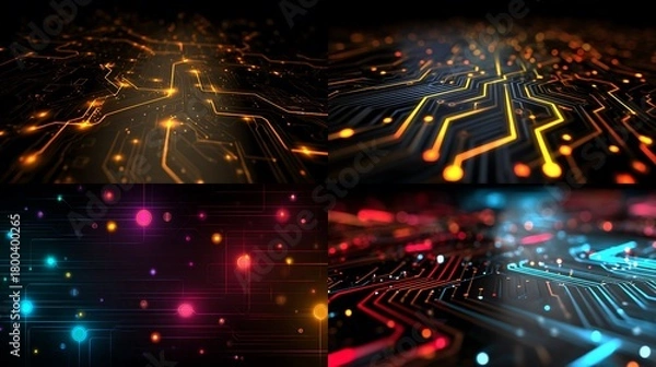 Obraz Close-up view of an electronic circuit board with some words describing its intricate components