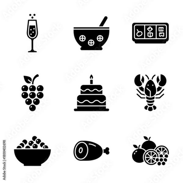 Obraz Icon set featuring food and drink items in a minimalist style