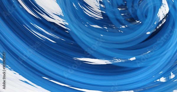 Fototapeta Glossy blue 3D swirl on white background, dynamic, abstract pattern. 3D render illustration, abstract wallpaper background