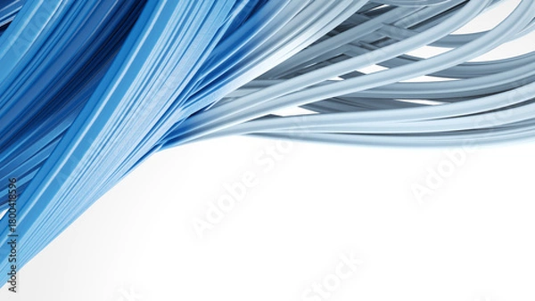 Fototapeta Glossy blue 3D swirl on white background, dynamic, abstract pattern. 3D render illustration, abstract wallpaper background