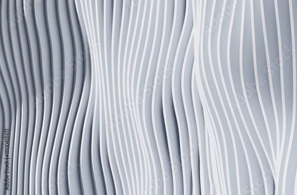 Fototapeta 3D render illustration blue stripes in form of waves, abstract  wavy wallpaper background