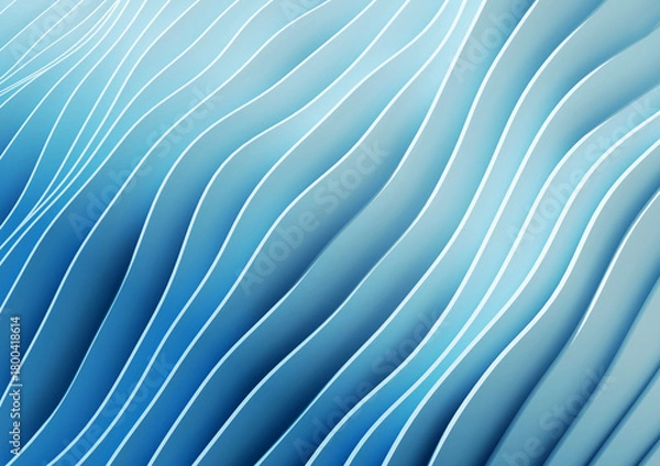 Fototapeta 3D render illustration blue stripes in form of waves, abstract  wavy wallpaper background