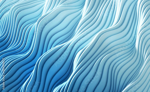 Fototapeta 3D render illustration blue stripes in form of waves, abstract  wavy wallpaper background