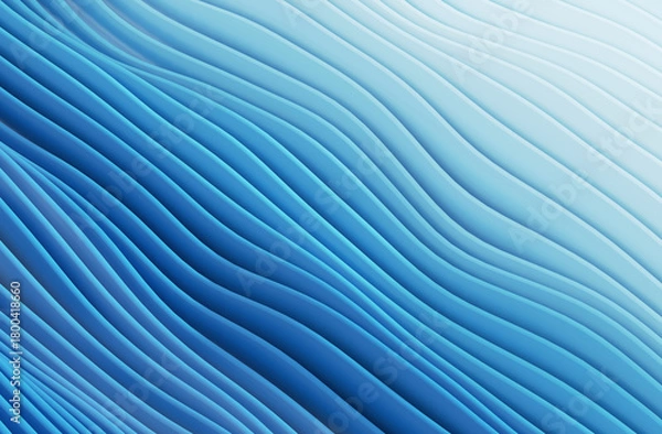 Fototapeta 3D render illustration blue stripes in form of waves, abstract  wavy wallpaper background