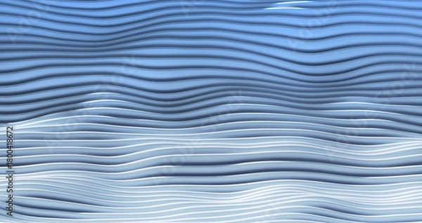 Fototapeta 3D render illustration blue stripes in form of waves, abstract  wavy wallpaper background