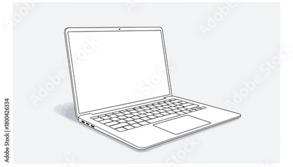 Obraz Minimalist line drawing of a laptop computer isolated on, perfect for design and technology projects
