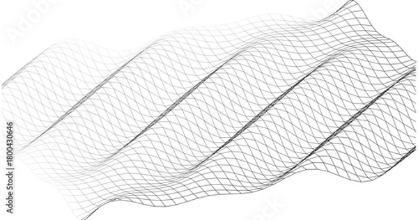 Fototapeta Abstract digital mesh surface with flowing, dynamic wave patterns