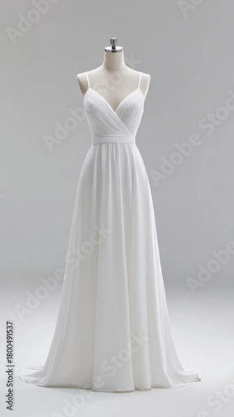 Obraz Elegant White Dress on Mannequin in Studio Setting
