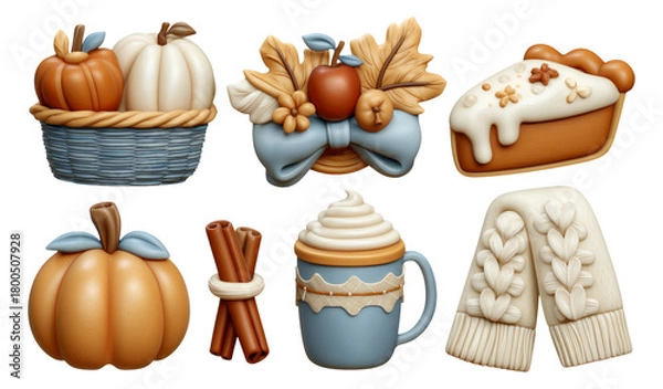 Obraz Cozy Autumn Harvest Elements with Pumpkins, Cinnamon, and Warm Textiles