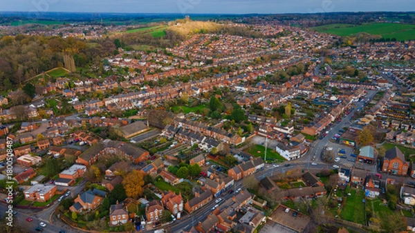 Obraz High aerial panoramic view of residential town and nature