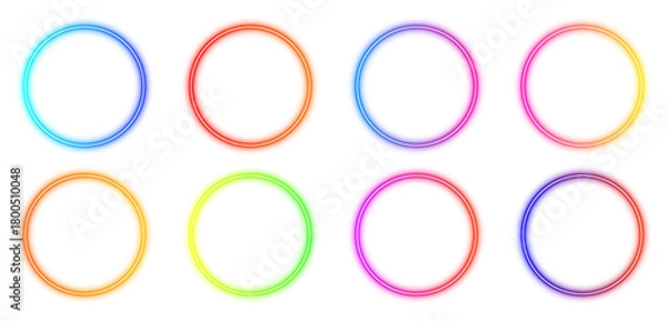 Obraz Eight vibrant neon glowing oval rings in a grid pattern against a dark background