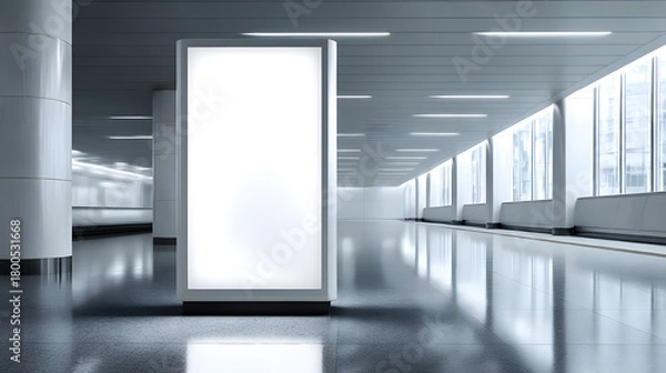 Fototapeta Billboard Display in the Modern Terminal: An inviting indoor scene of an empty billboard sign in an modern hall of a building.