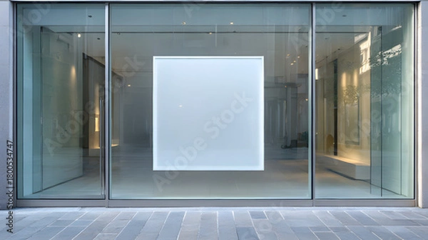 Obraz Modern Minimalist Gallery Facade: A sleek gallery facade, dominated by expansive glass panels and a framed square, epitomizes modern design, inviting contemplation. 
