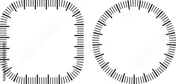 Fototapeta black white square and circular clock face  frame